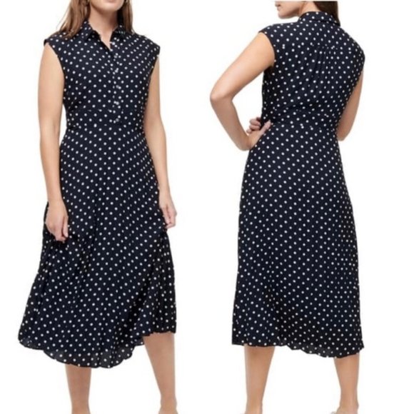 J. CREW Midi shirtdress with pleated skirt in polka dot print - Picture 1 of 9